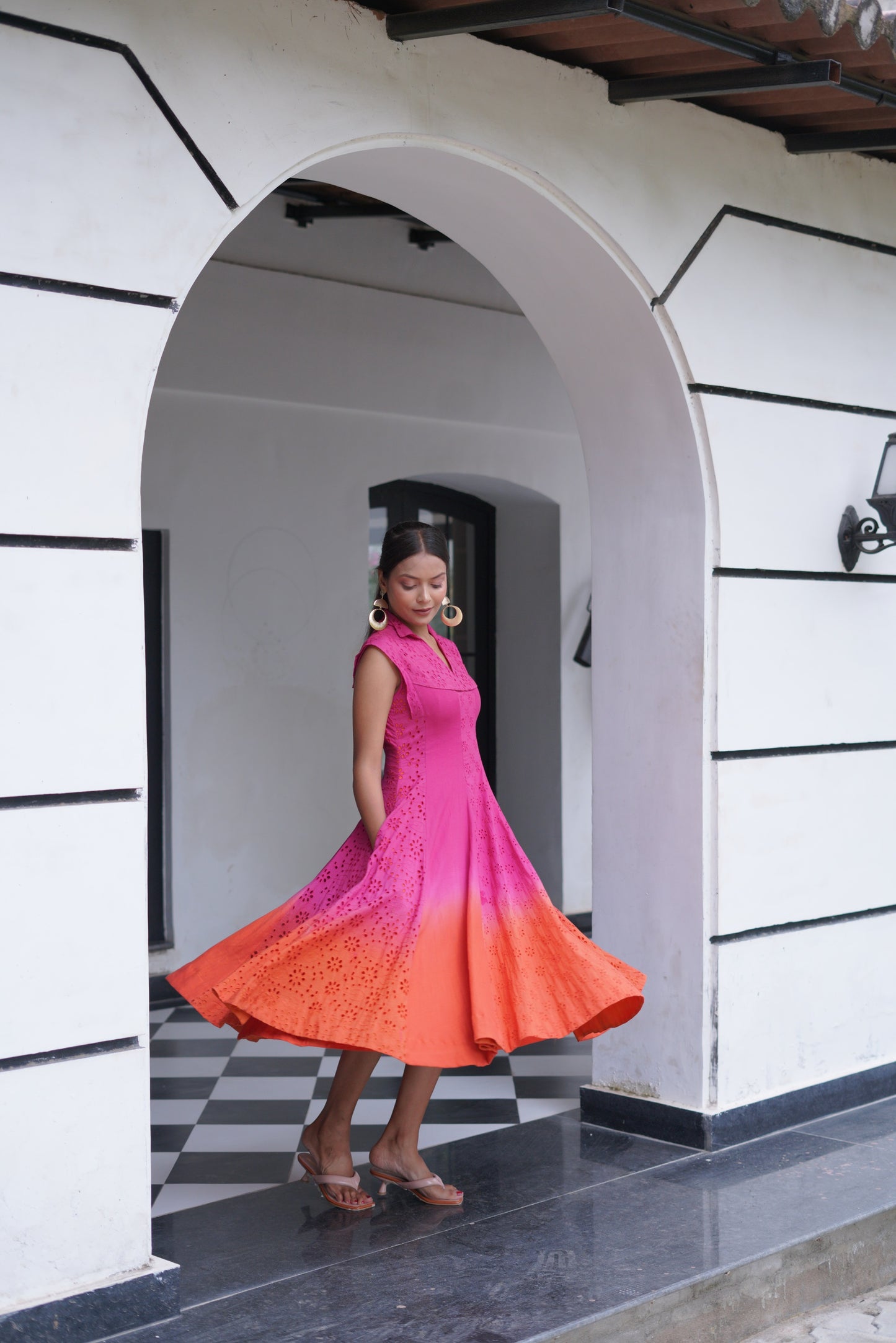 Pink Ombre Schiffli dress Twinning set