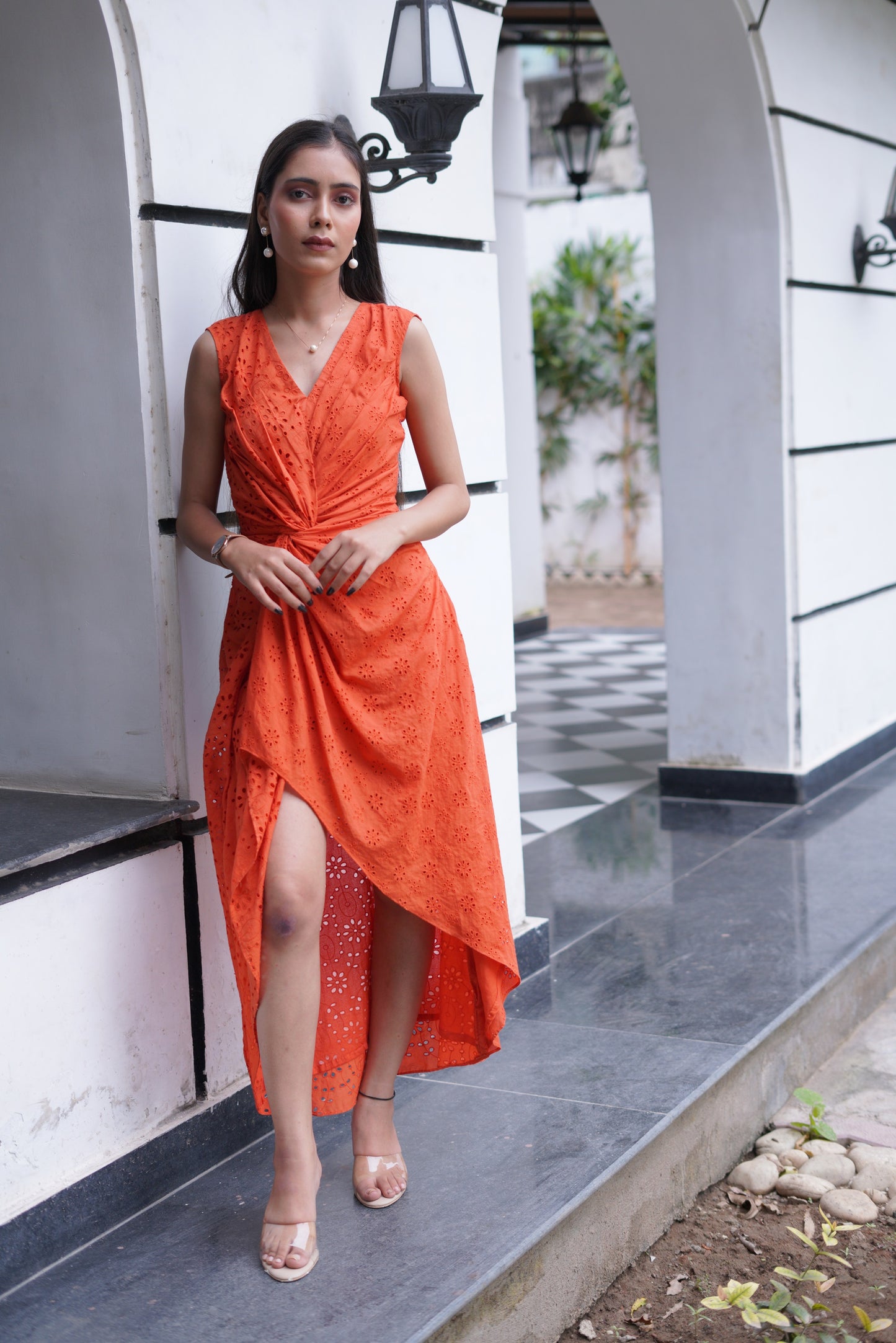 Orange Schiffli dress Twinning set