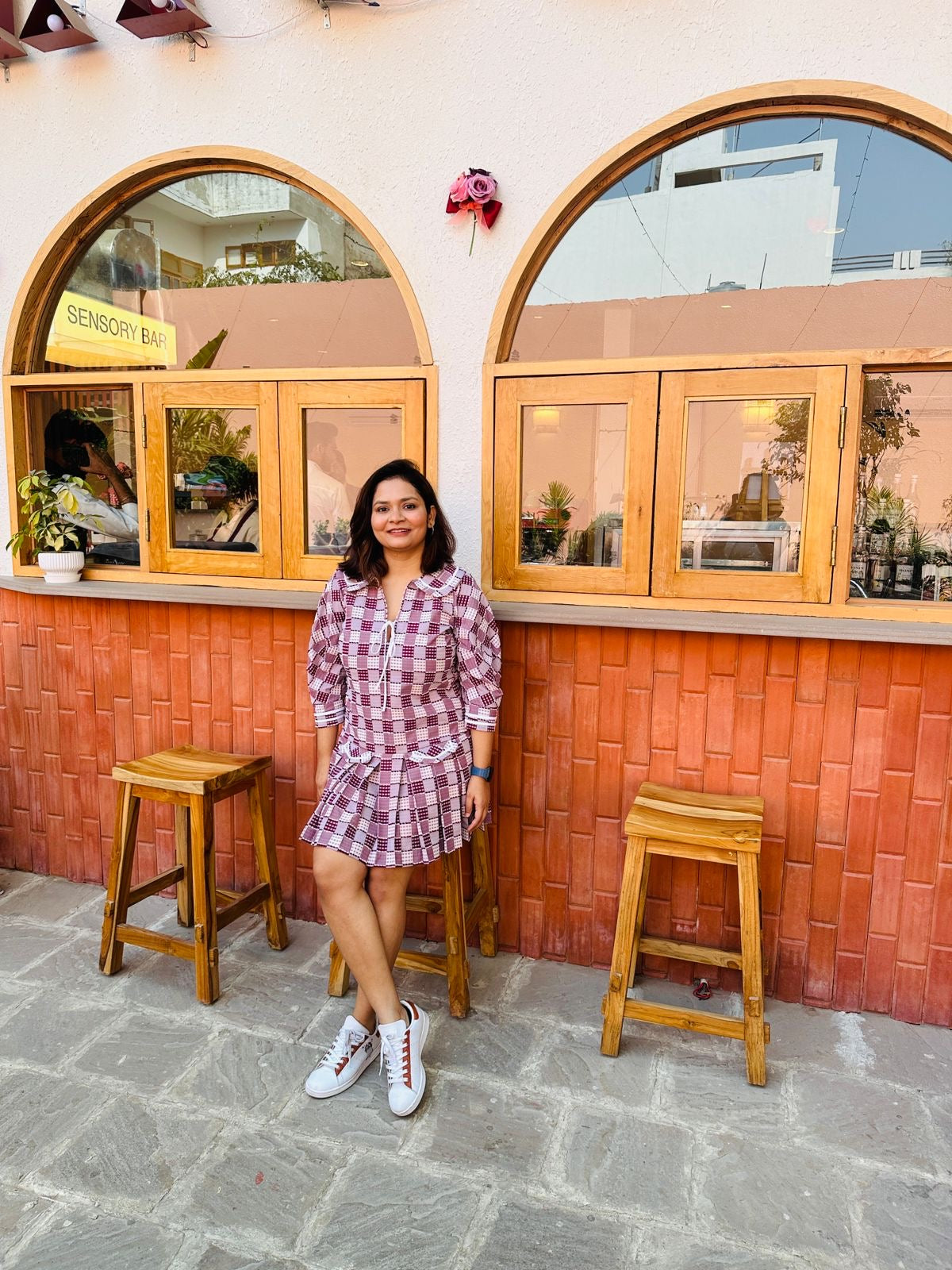 Red Checked Twinning Set