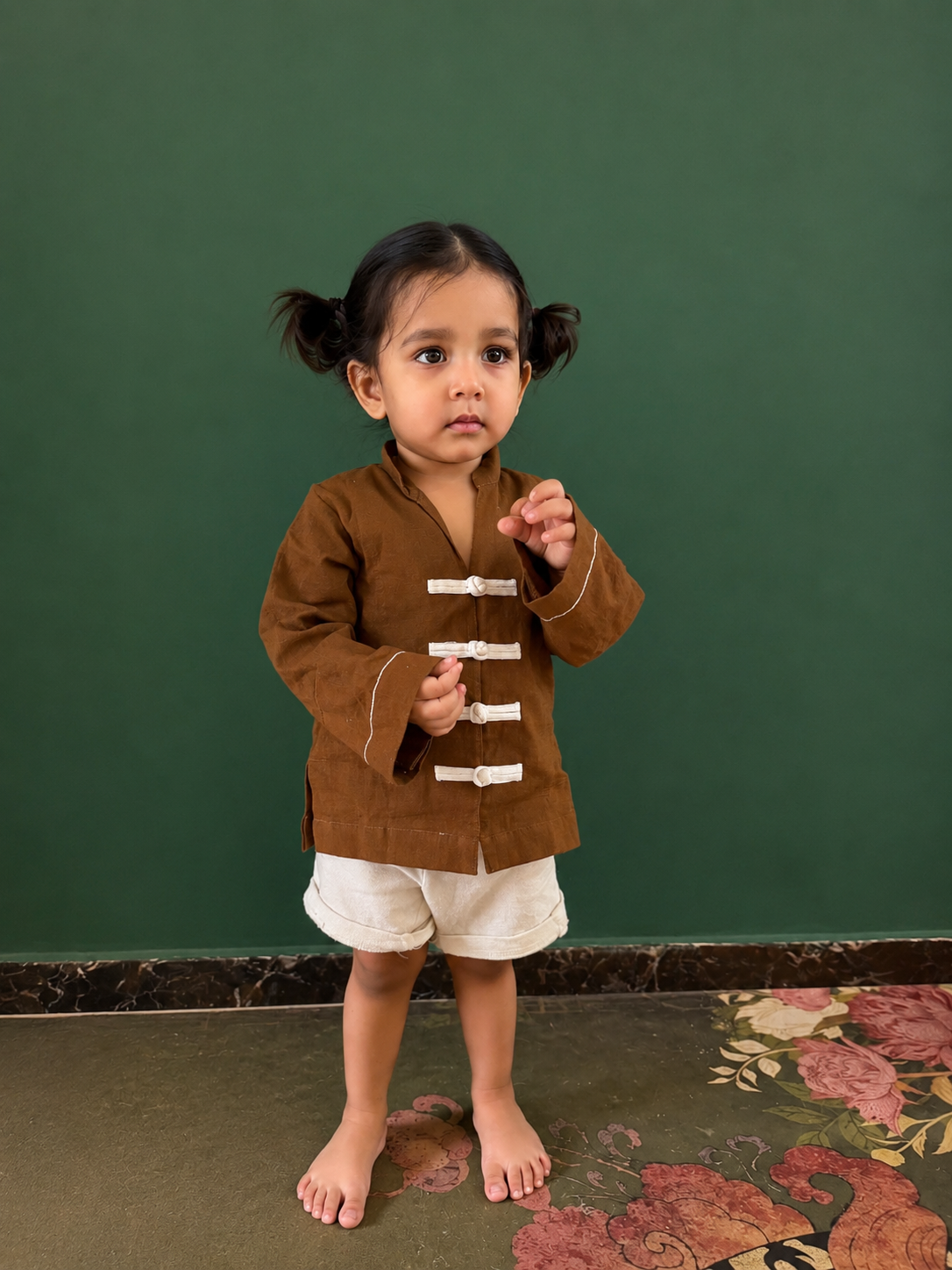 Brown Mandarin Shirt- Short Co-ord