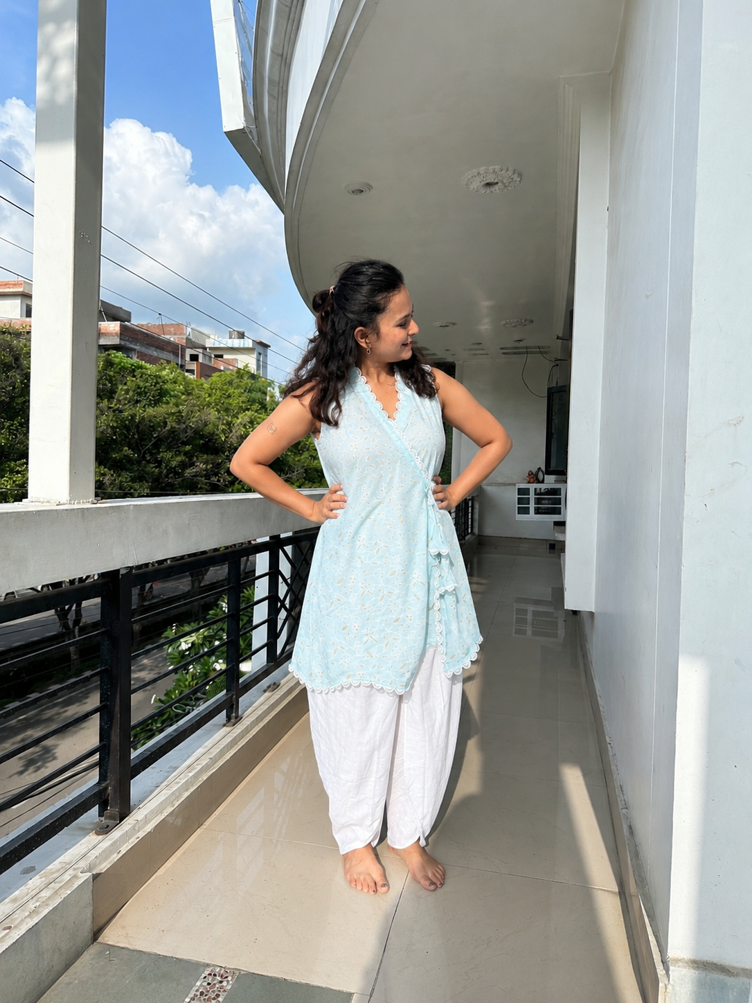Blue Angrakha Kurta set