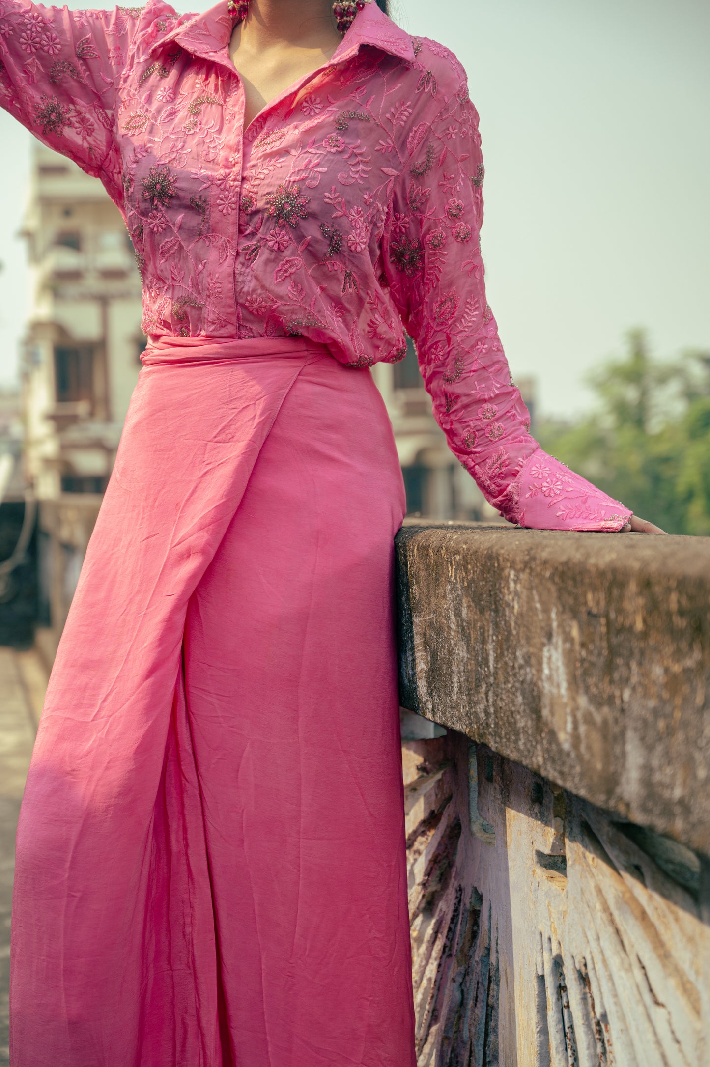 Pink Draped Skirt Co-ord Set