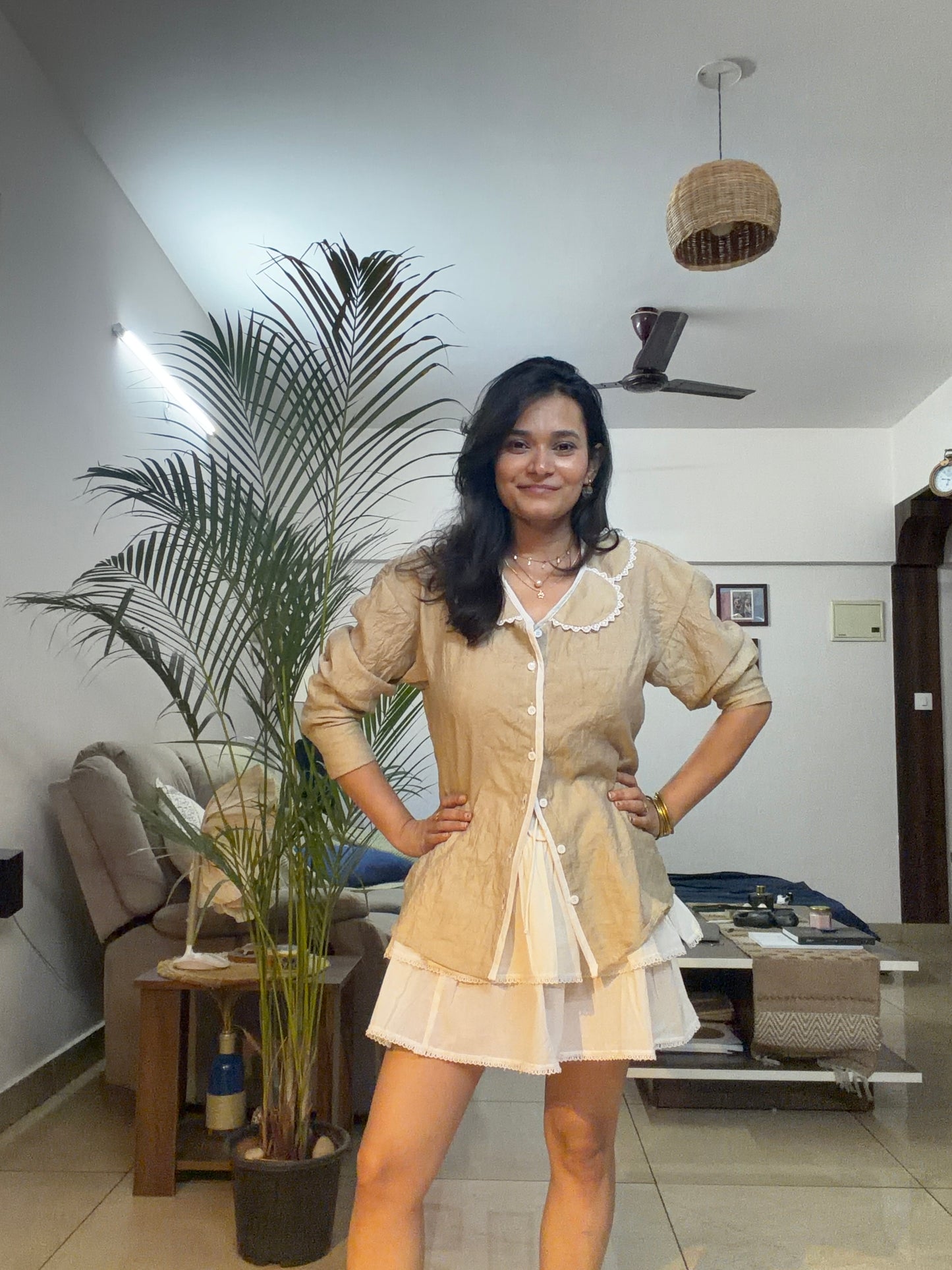 Beige Scalp Shirt Skirt Co-ord Set