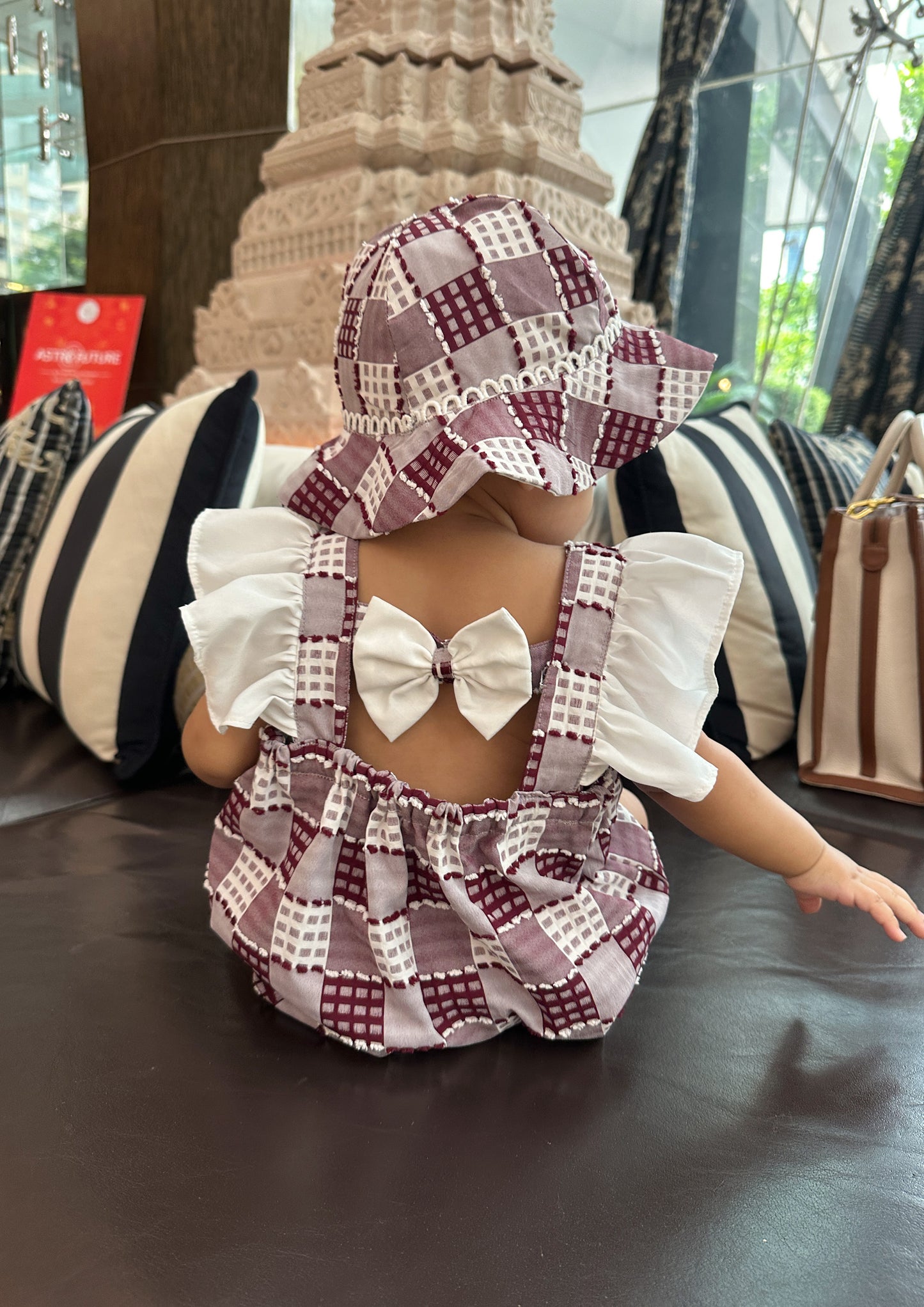 Red Checked Rushed Dress Twinning Set