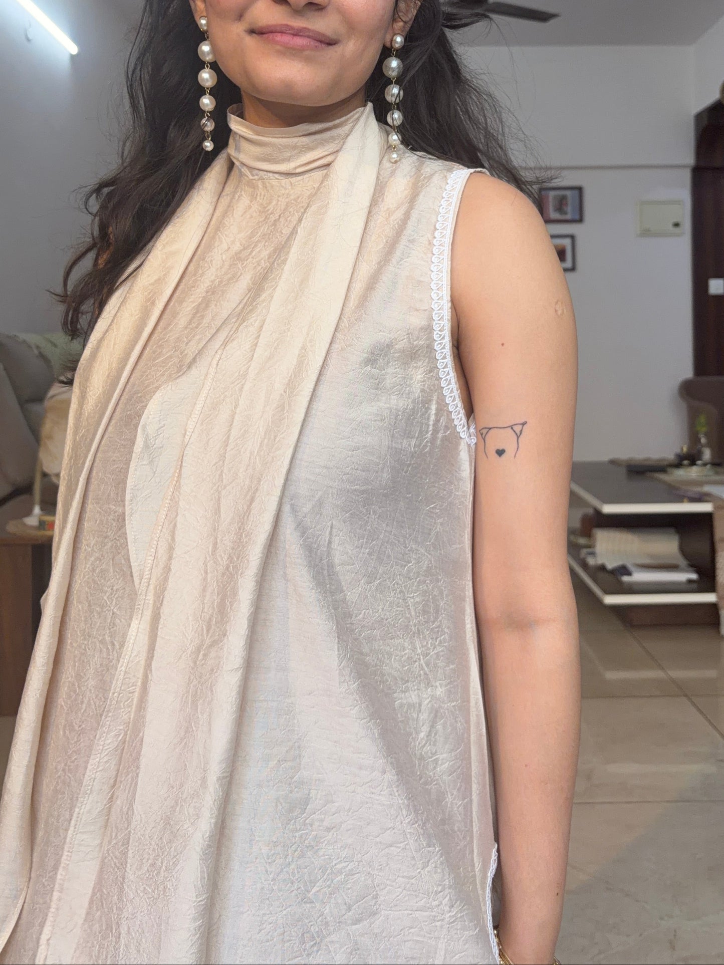 Beige Draped Kurta Co-ord set