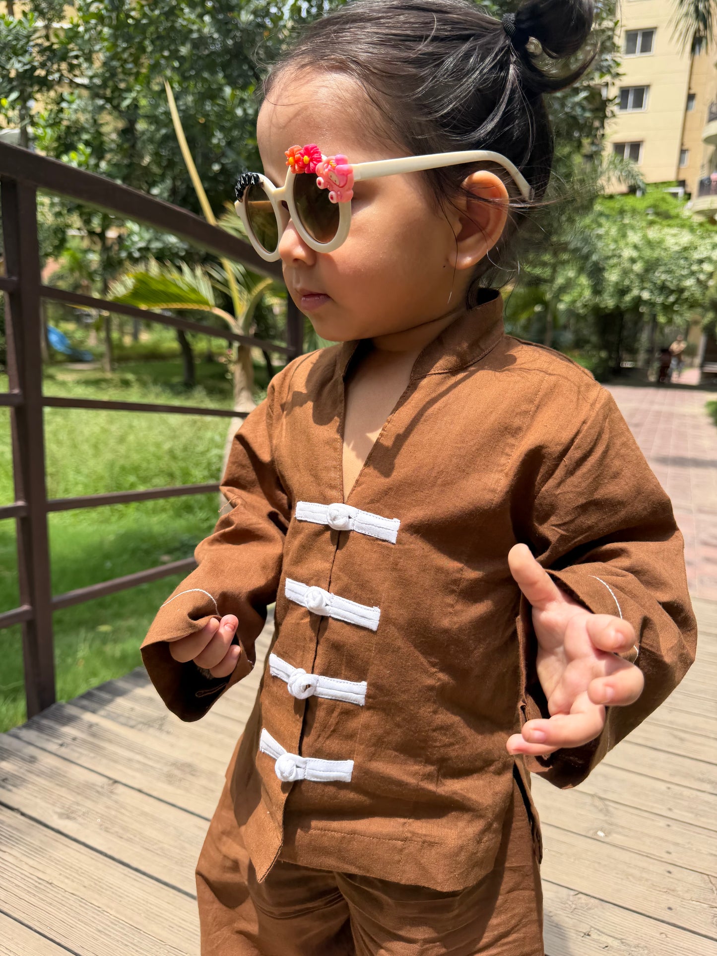 Brown Mandarin Shirt Co-ord