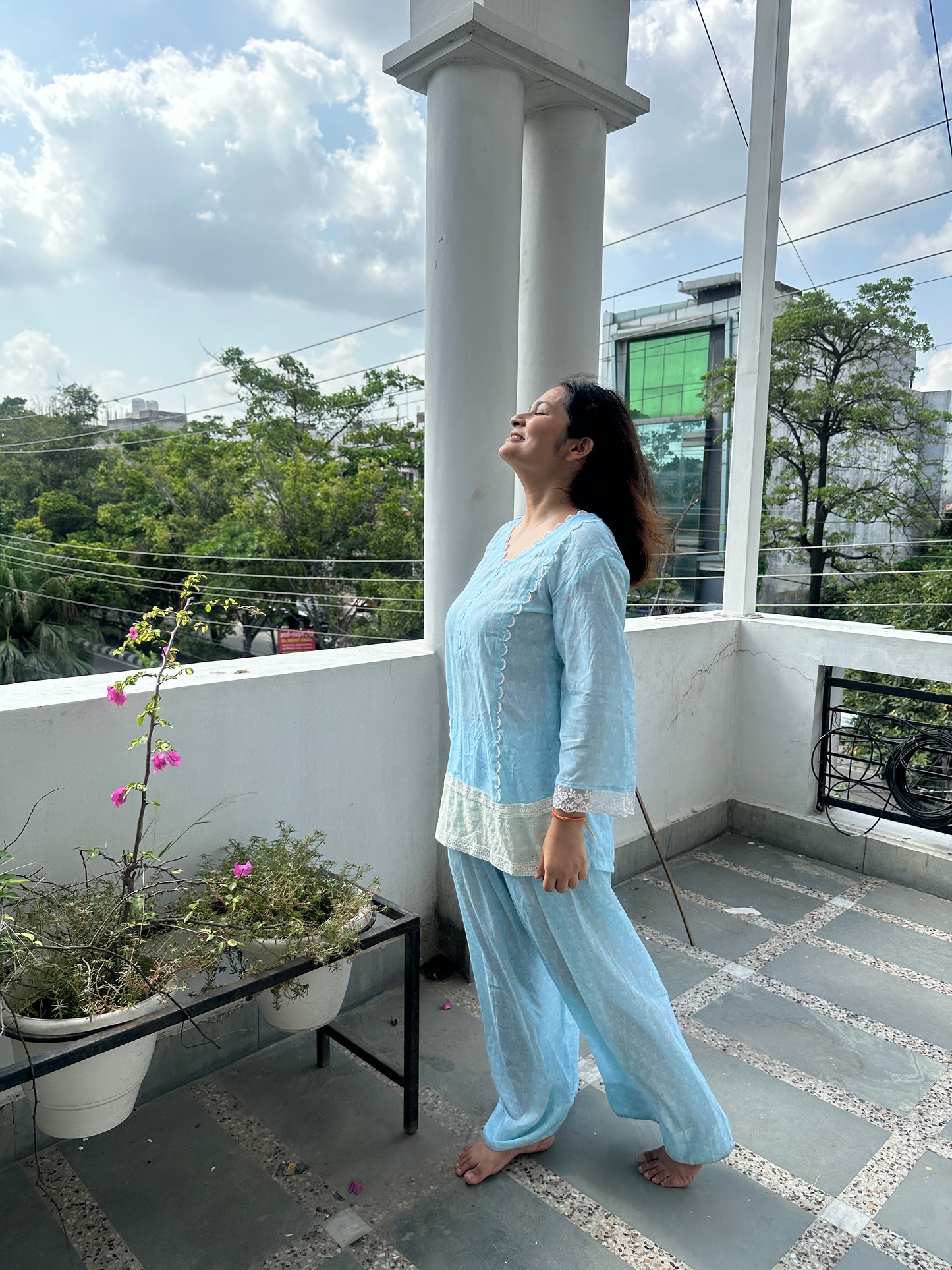 Blue Floral Farshi Salwar Suit set