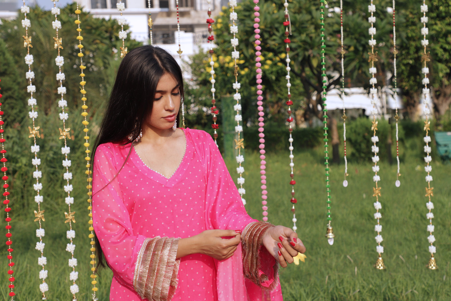 Pink Bandhai Suit set