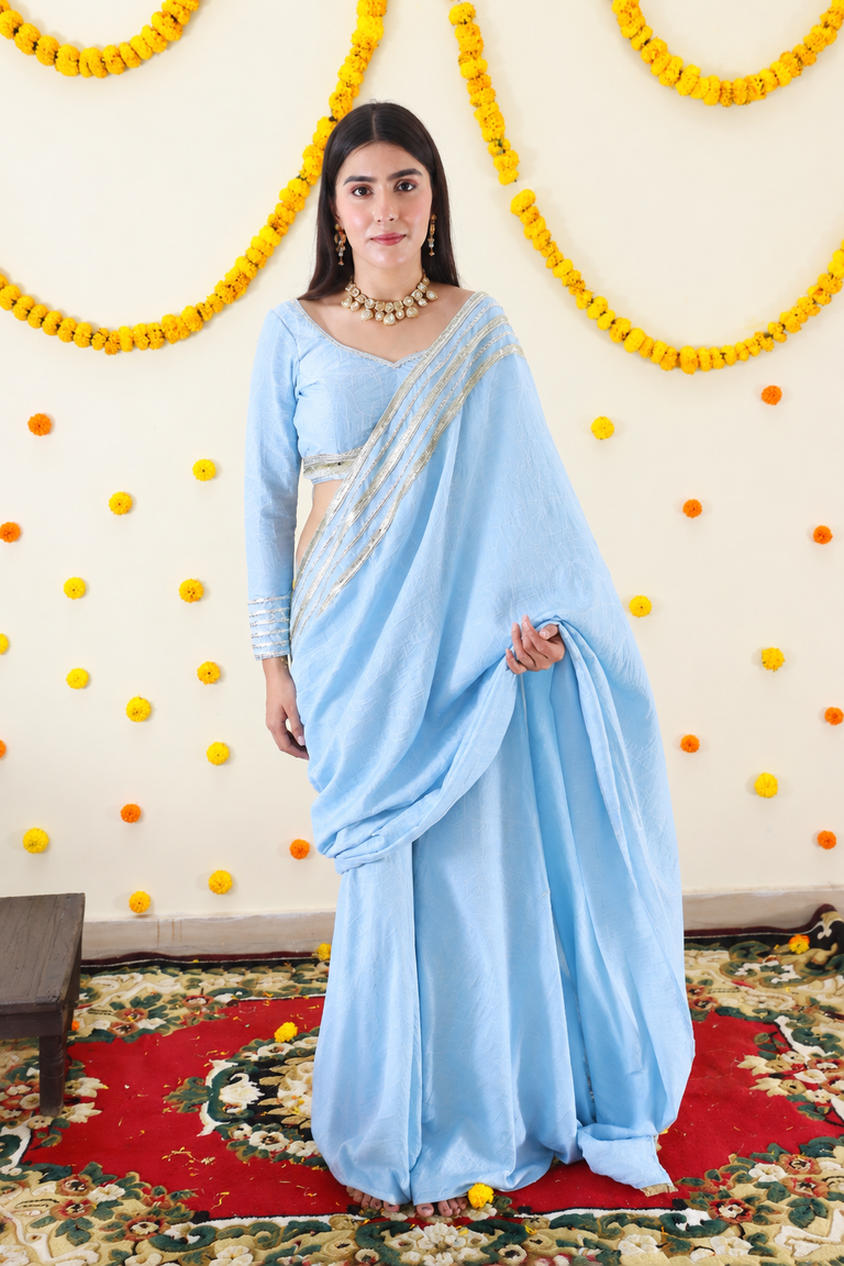 Blue Sharara Saree set