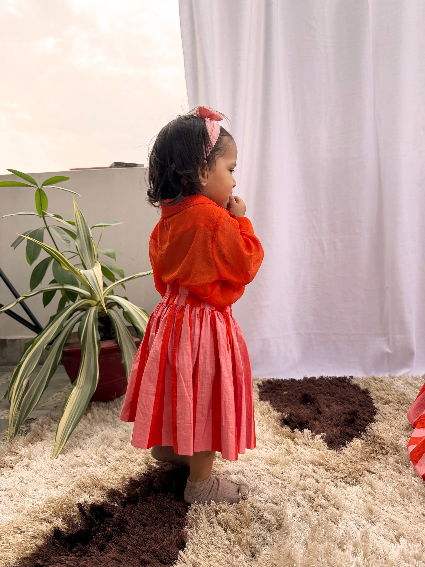 Orange Stripped Skirt Set