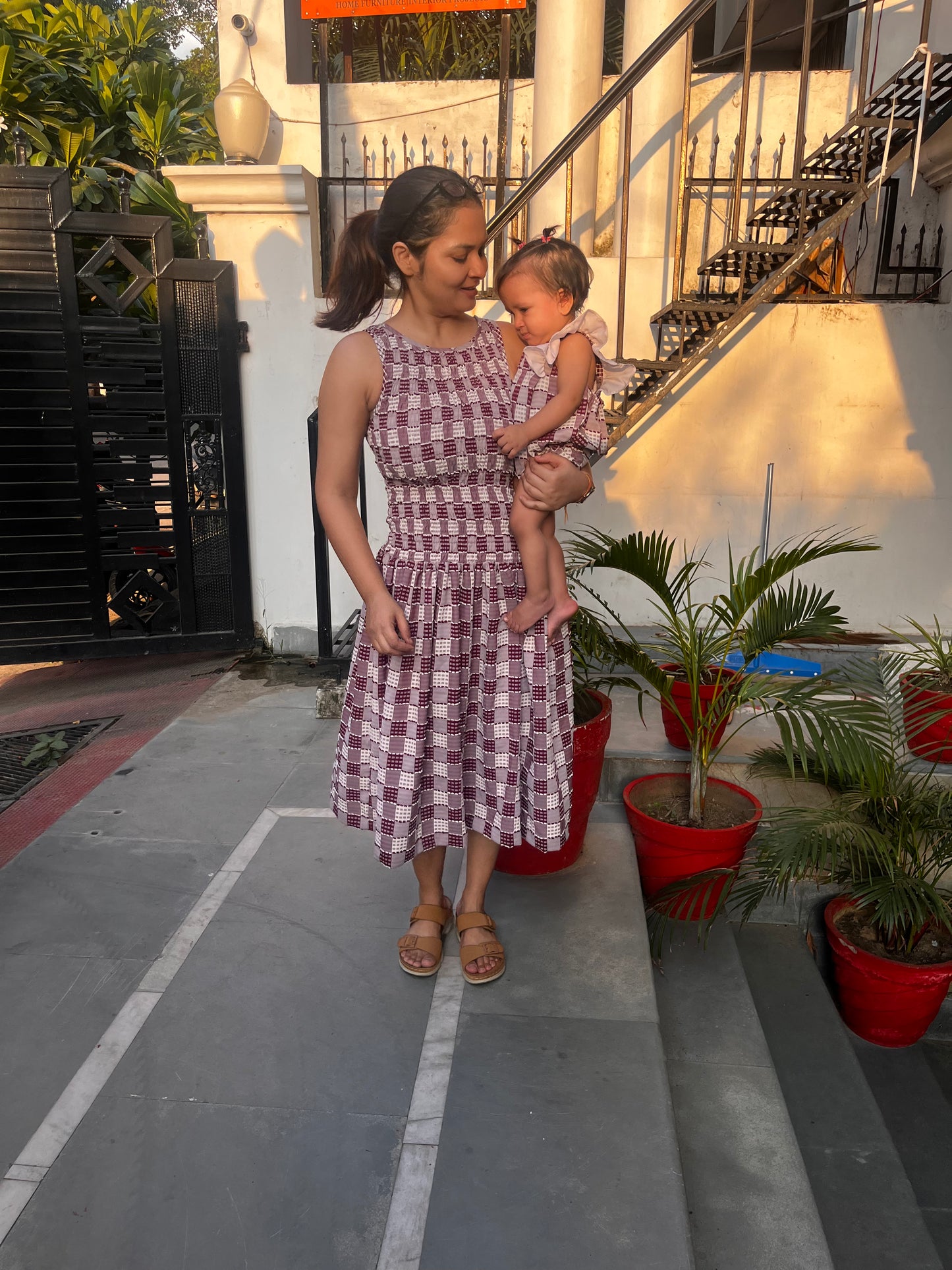 Red Checked Dress Twinning Set