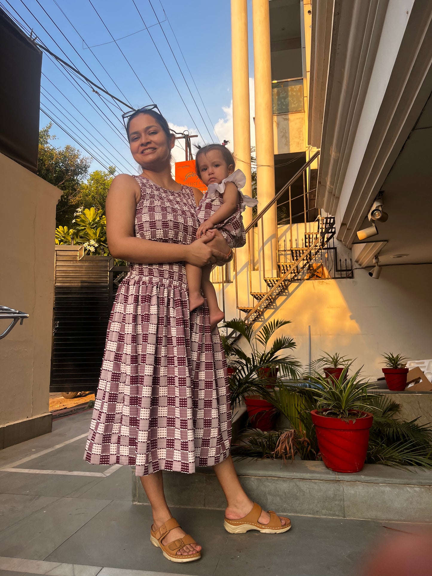 Red Checked Dress Twinning Set