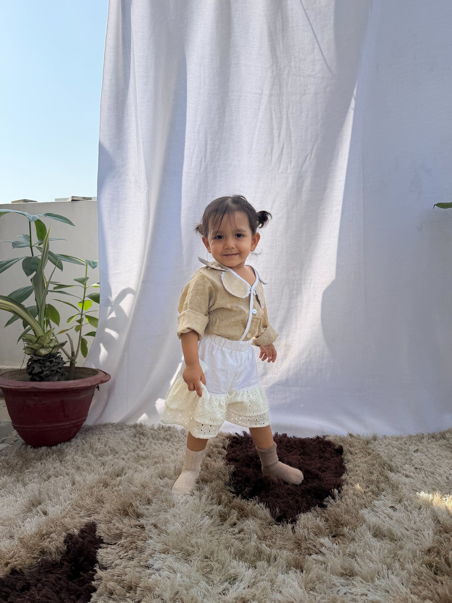 Beige Scalp Shirt Twinning Set
