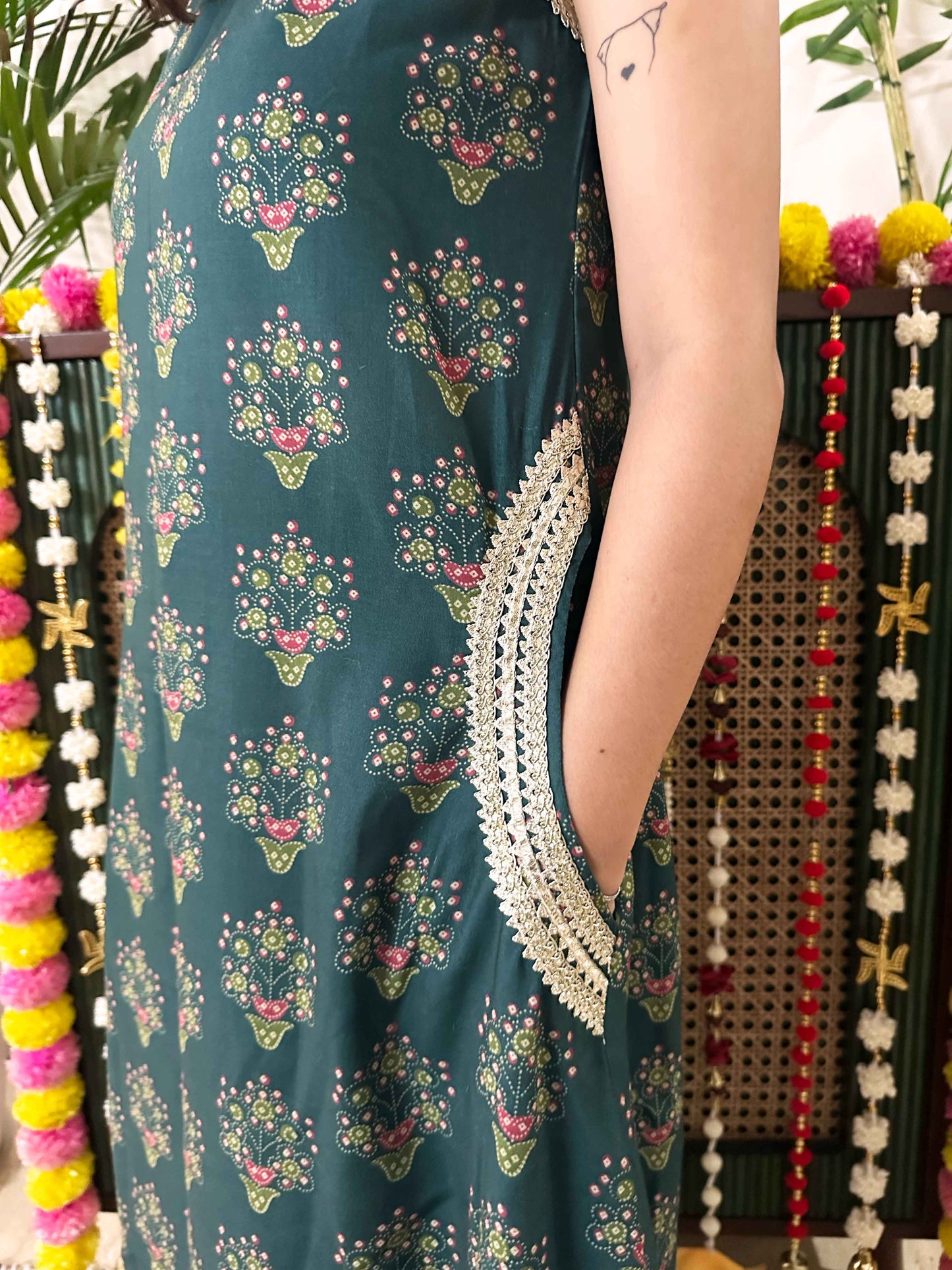 Green Halter Kurta Twinning Set