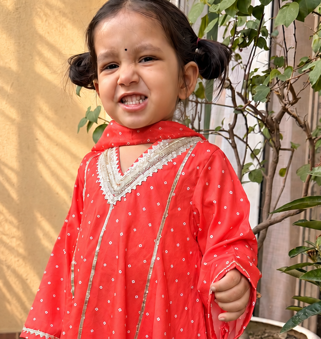 Orange Bandhani Anarkali set