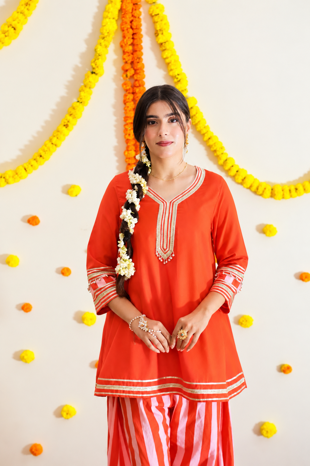 Orange Stripped Salwaar Kurta Twinning set