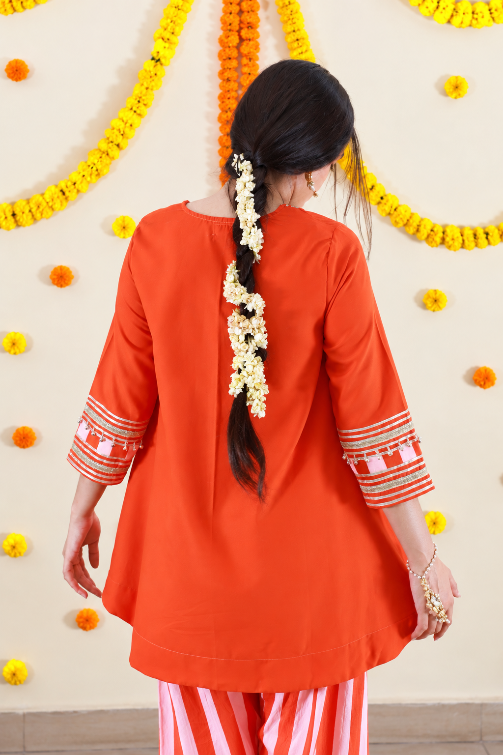 Orange Stripped Salwaar Kurta Twinning set