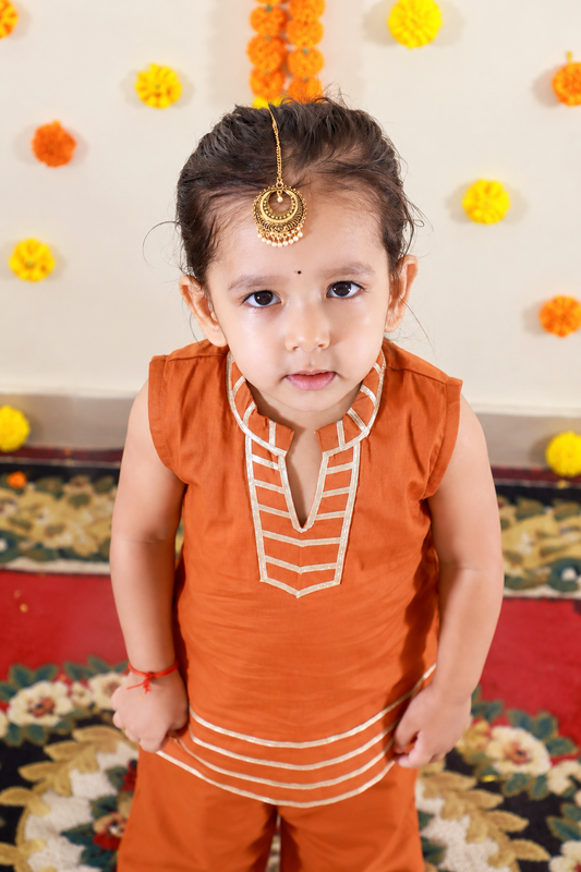 Brown Sleeveless Kurta set