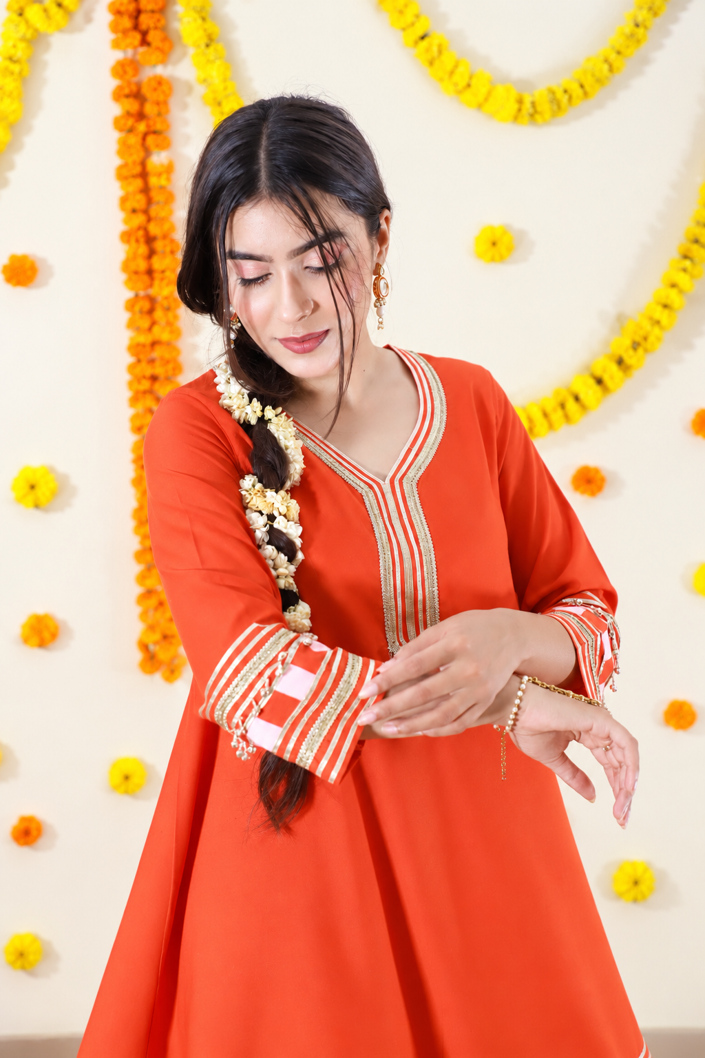 Orange Stripped Salwaar Kurta Twinning set