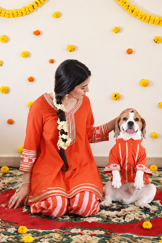 Orange Stripped Kurta Twinning set