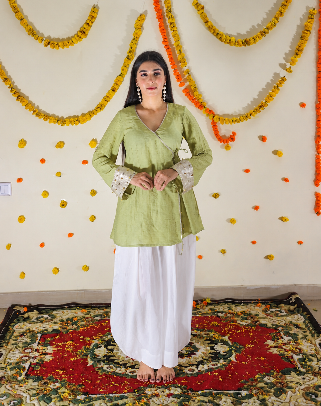 Green Angrakha Kurta Tulip set