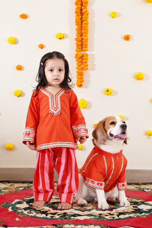 Orange Stripped Kurta Twinning set