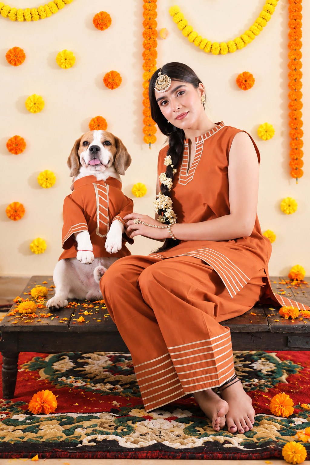 Brown Gota Kurta Twinning set