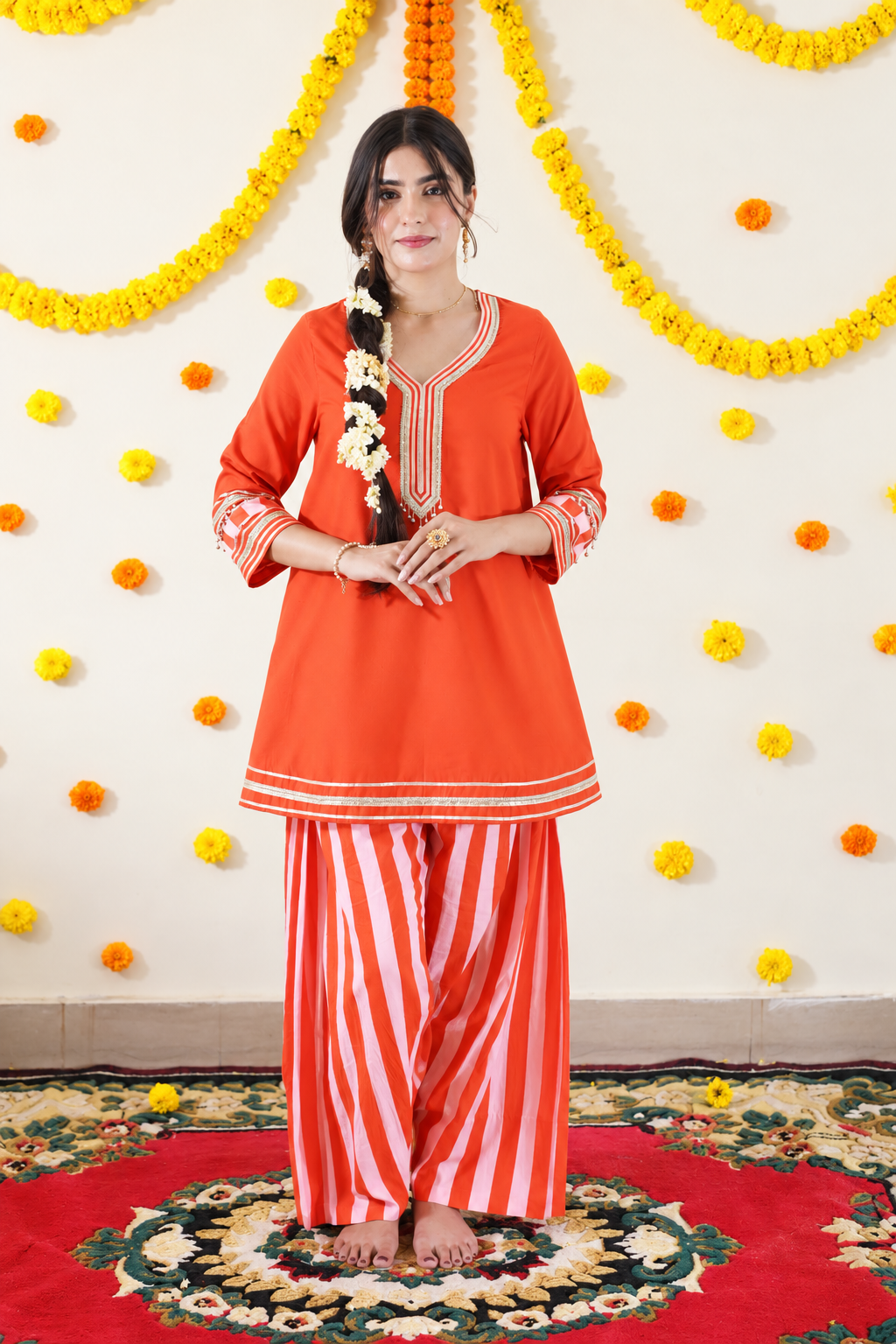 Orange Stripped Salwaar Kurta Twinning set