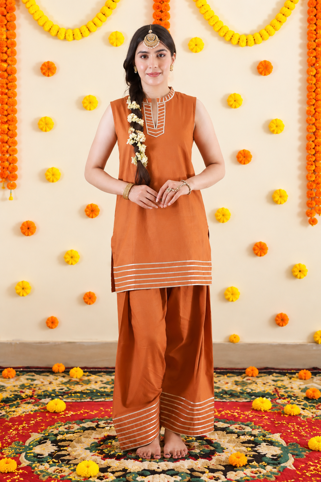 Brown Gota Kurta Twinning set