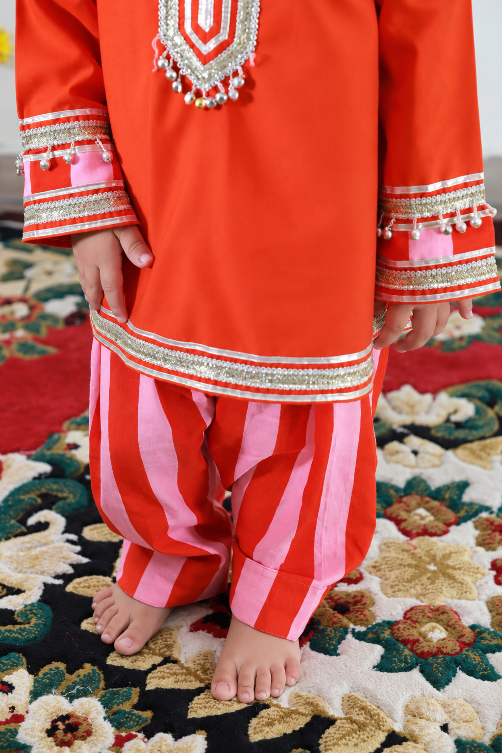 Orange Stripped Salwaar Kurta Twinning set