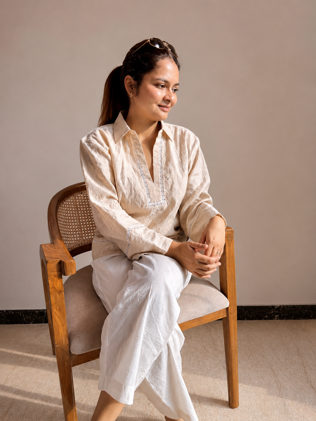 Beige Shirt Co-ord Set