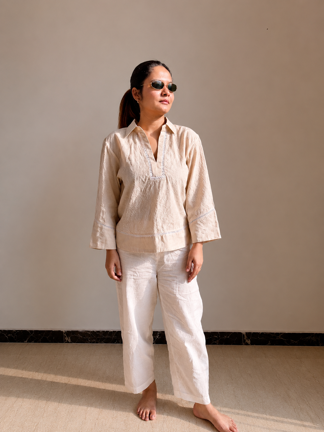 Beige Shirt Co-ord Set