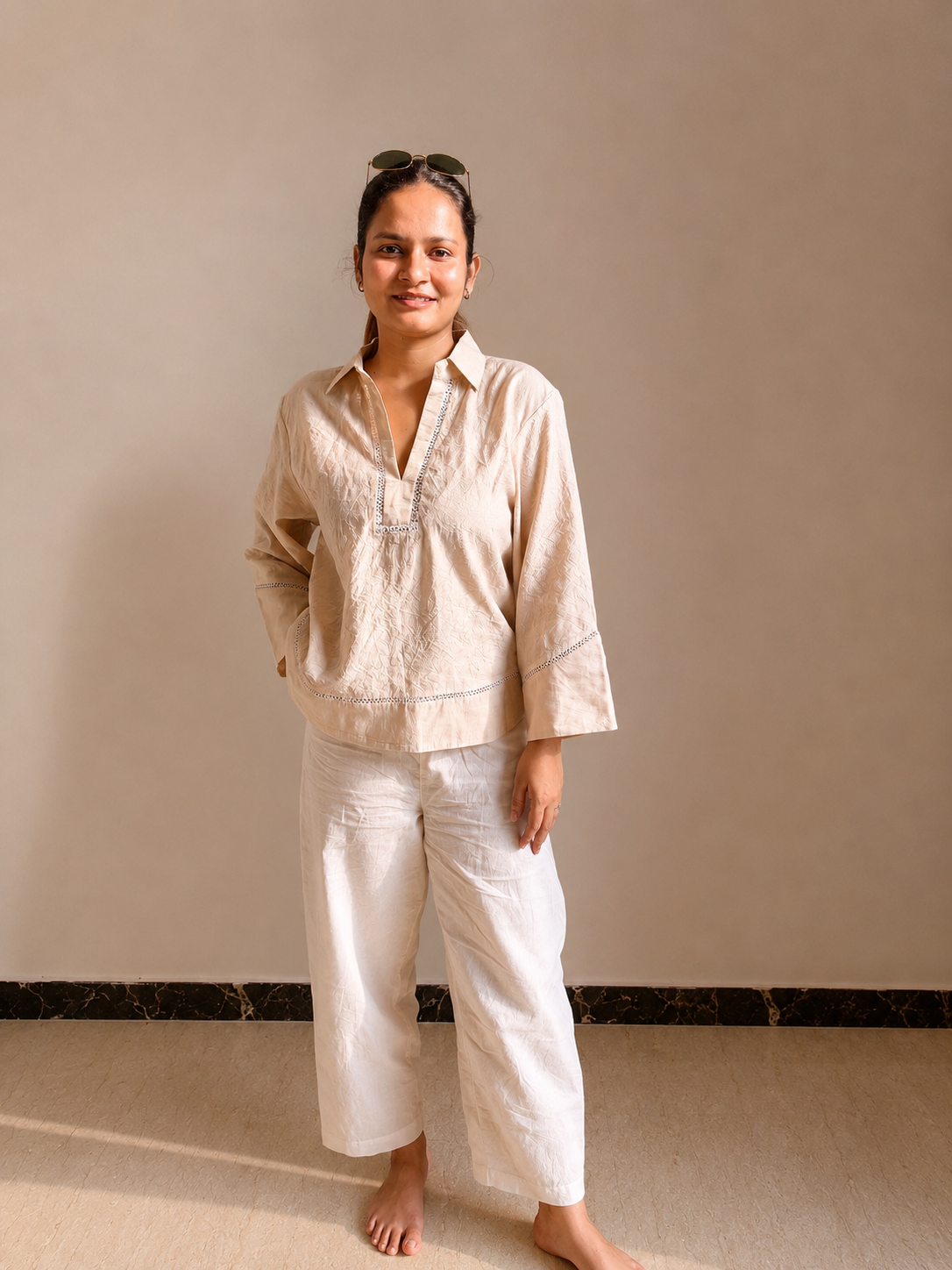 Beige Shirt Co-ord Twinning Set