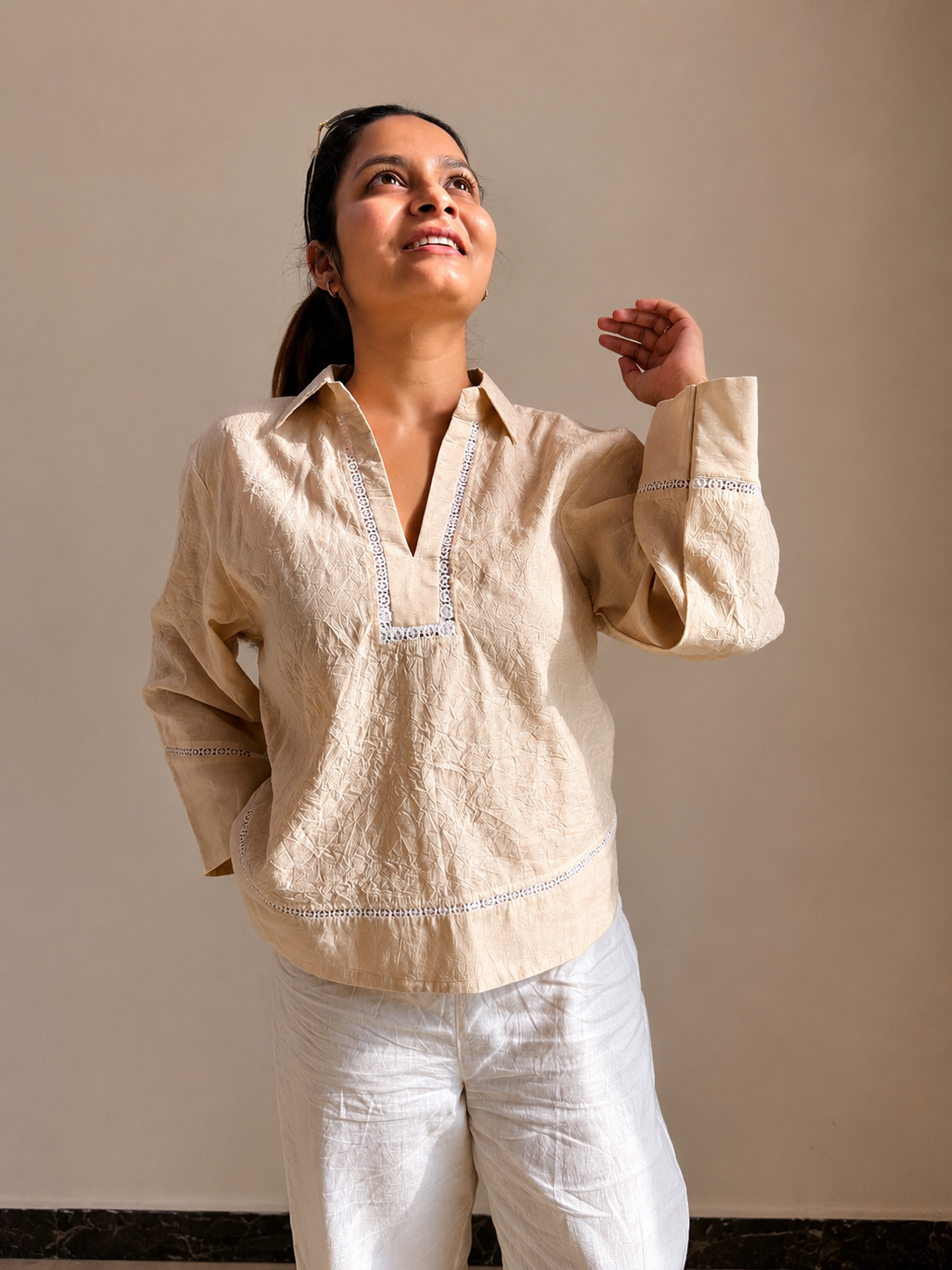 Beige Shirt Co-ord Twinning Set