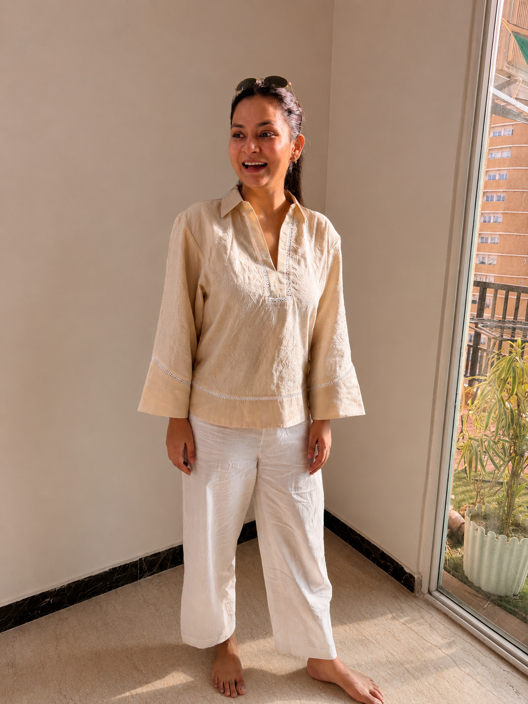 Beige Shirt Co-ord Set