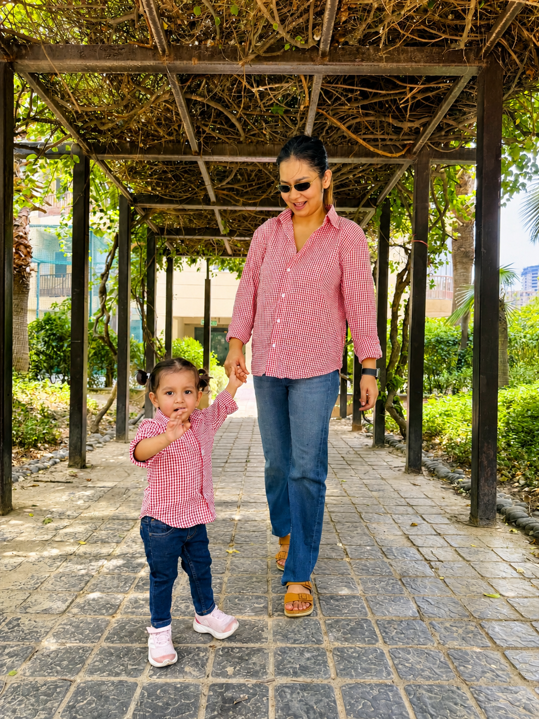 Red Gingham Shirt Twinning Set