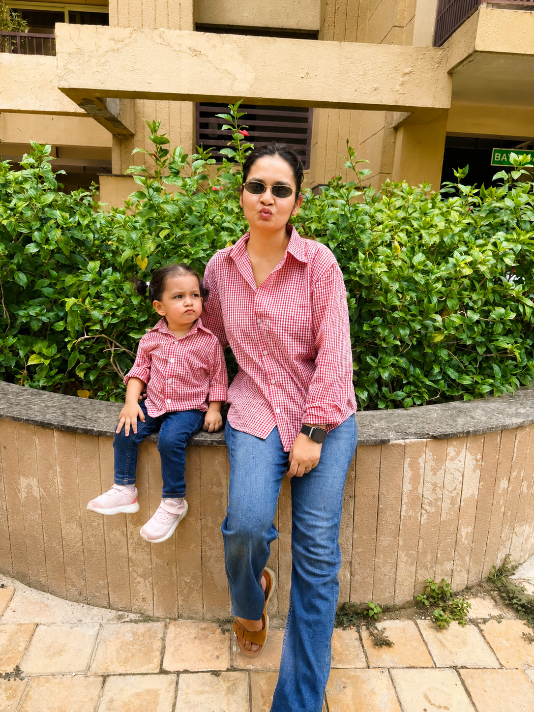 Red Gingham Shirt Twinning Set