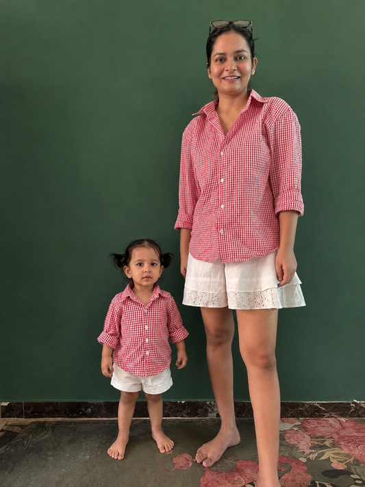 Red Gingham Shirt Co-ord Twinning Set