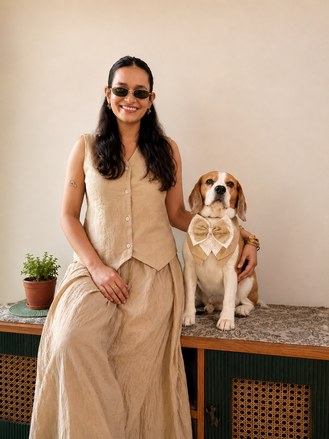Beige Vest Twinning set
