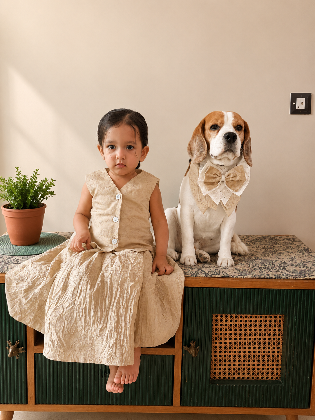 Beige Skirt Twinning Set