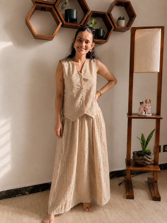 Beige Skirt Vest Set