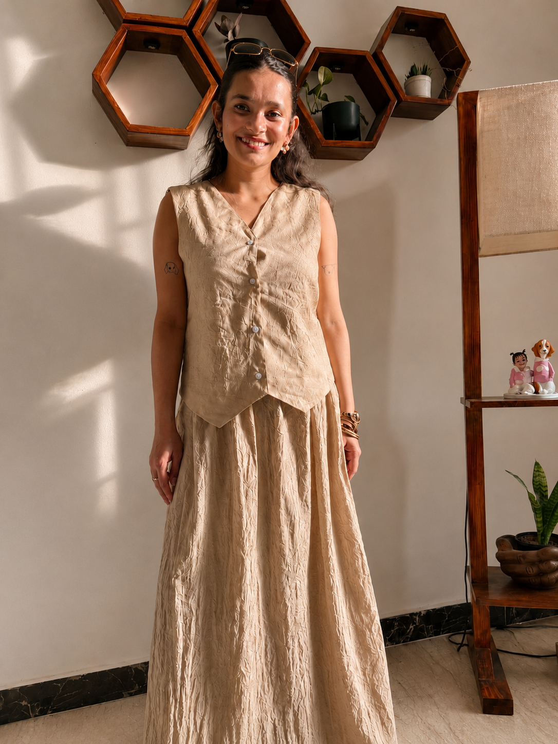 Beige Skirt Co-ord Twinning Set