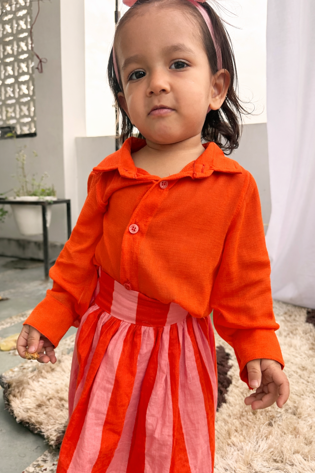 Orange Stripped Skirt Set