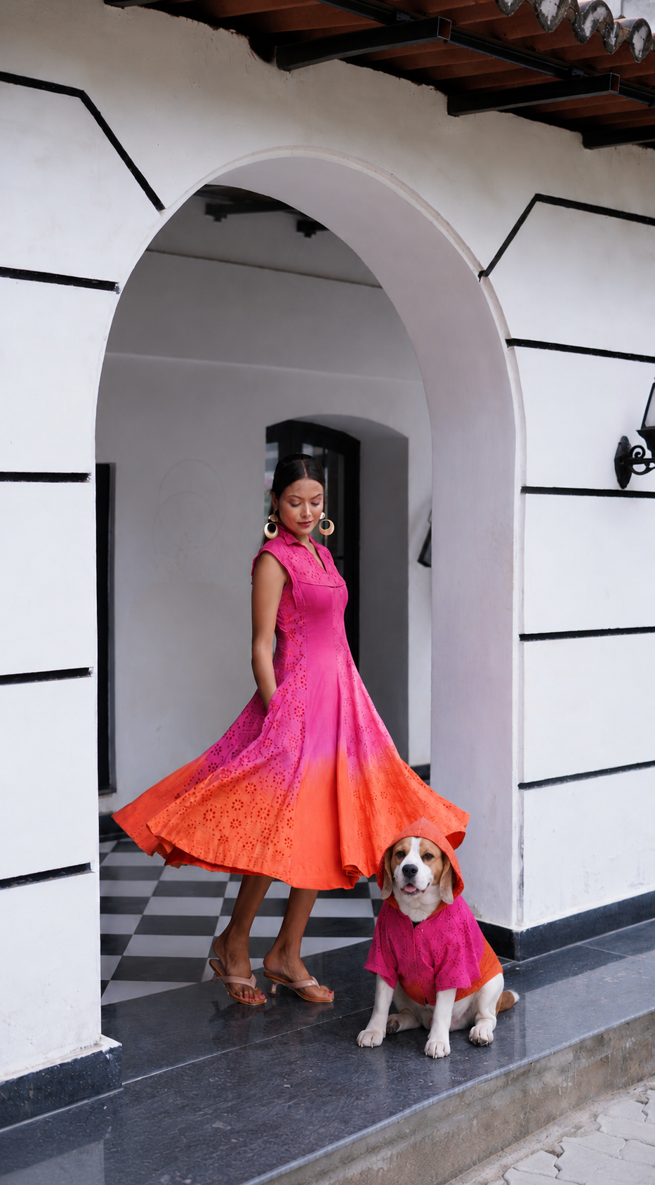Pink Ombre Schiffli dress Twinning set