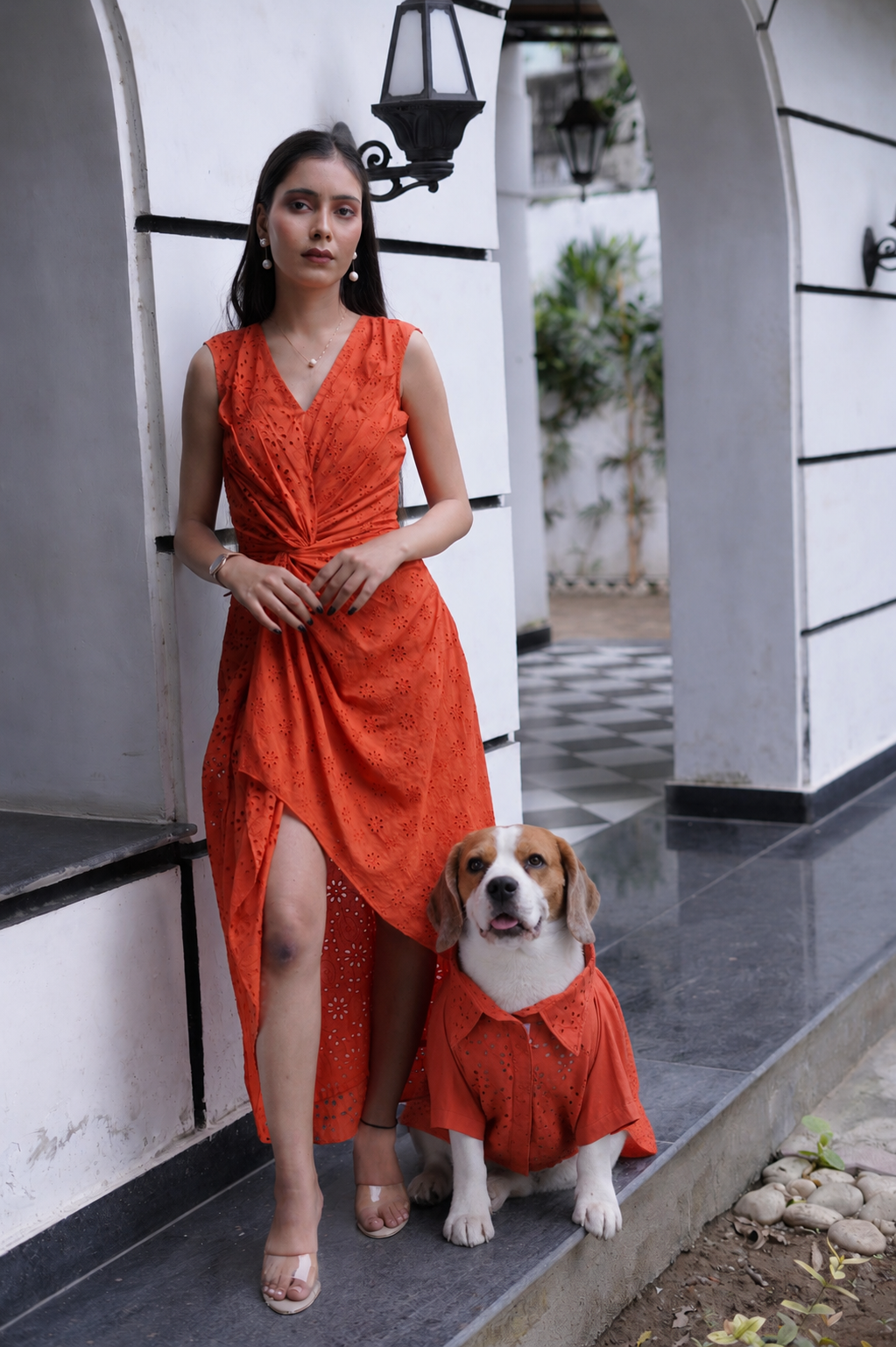 Orange Schiffli dress Twinning set
