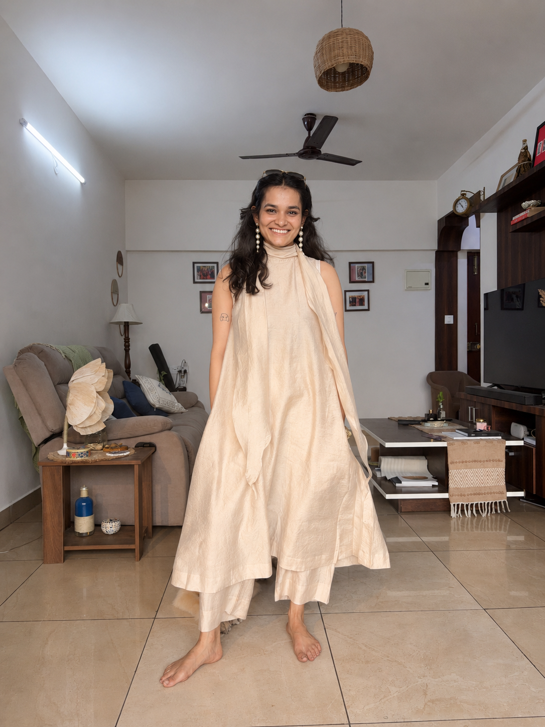 Beige Draped Kurta Co-ord set