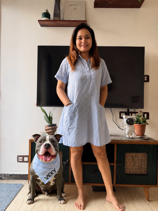 Blue Checked Bandana Twinning set