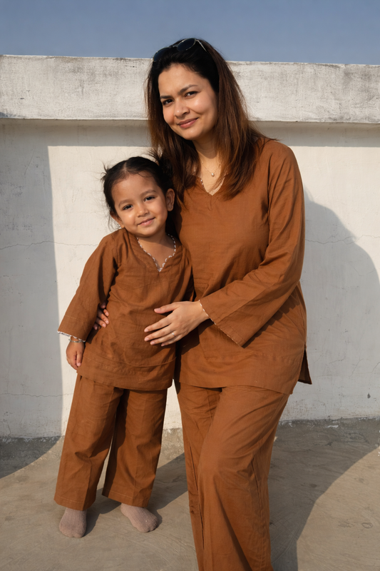 Brown Kurta Twinning Set