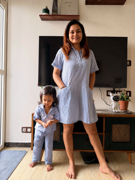 Blue Checkered Twinning Set