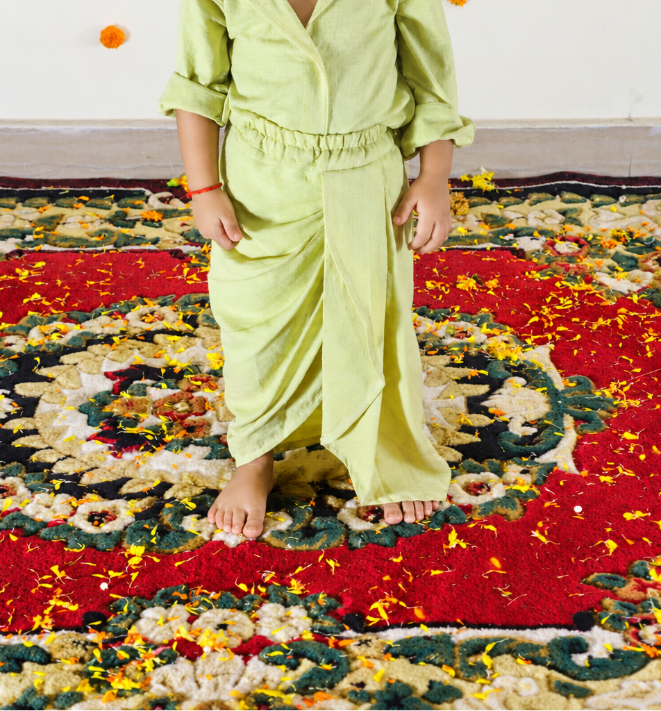 Lime Green Draped Skirt set